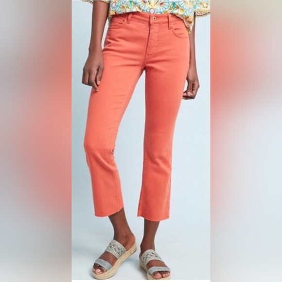 Pilcro & the Letterpress x Anthro High Rise Crop Bootcut Jeans, Size 29, Orange - Picture 3 of 14